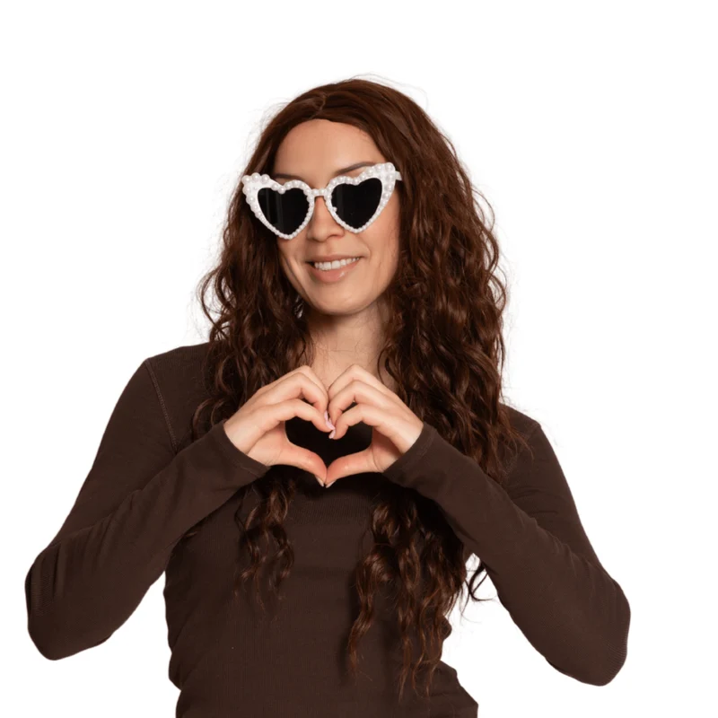 Herzchen-Brille, weiß, mit Perlen