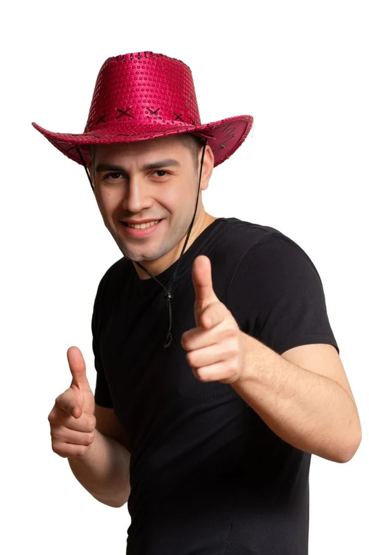 Cowboyhut Neon Rosa Pailletten Glanz