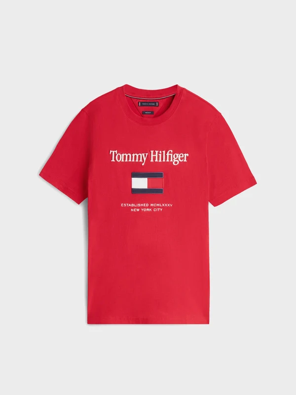 Tommy Hilfiger - Men's Logo Embroidery Crew Neck T-Shirt Red / XS