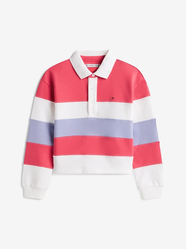 Tommy Hilfiger Girls Colourblock Long Sleeve Polo Shirt in Pink Pink / 6 Yrs