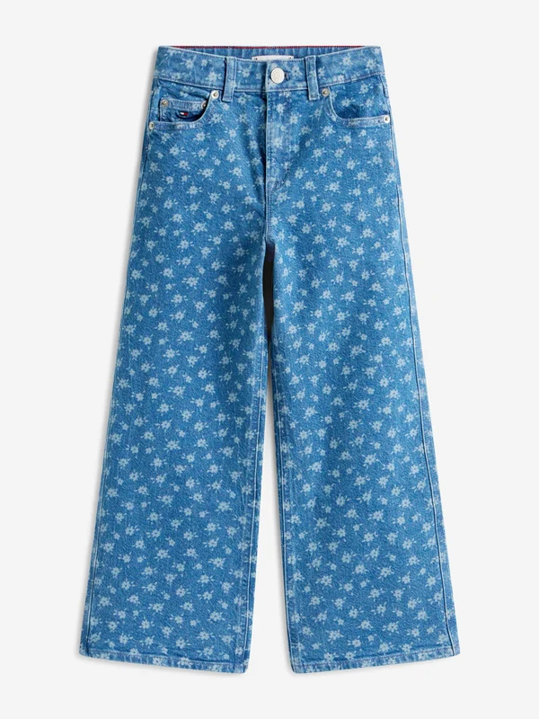 Tommy Hilfiger Girls Mabel Wide Leg Flower AOP Jeans in Blue Navy / 5 Yrs