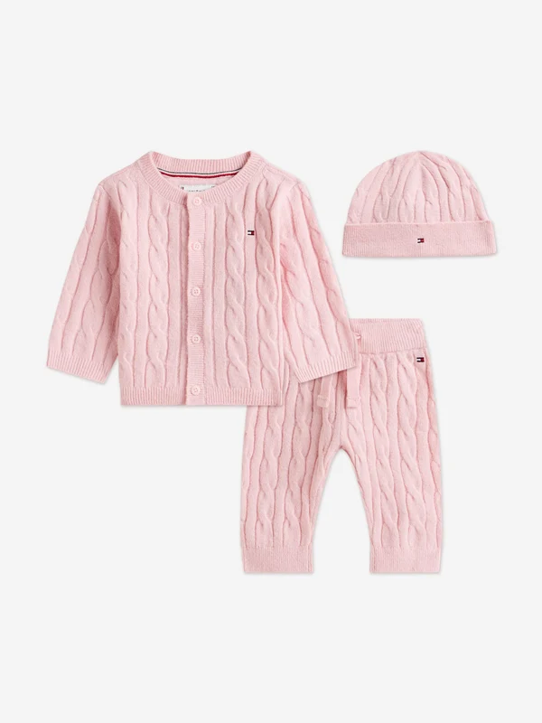 Tommy Hilfiger Baby Girls Cable Knit Trouser Set in Pink Pink / 18 months