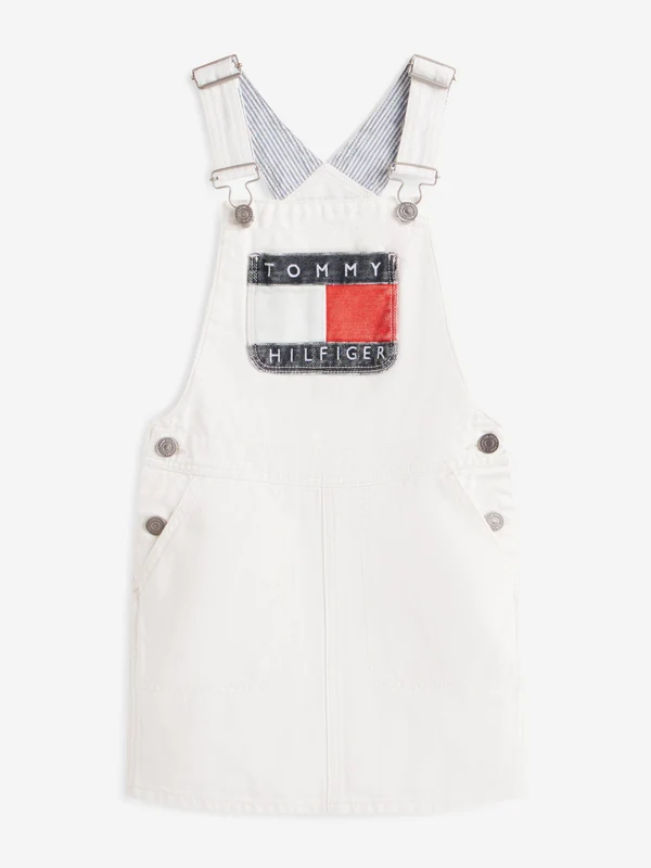 Tommy Hilfiger Girls Heritage Dungaree Dress in White White / 8 Yrs