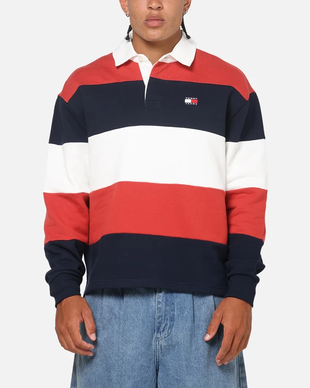 Tommy Jeans Relaxed Badge Stripe Rugby Shirt Navy S