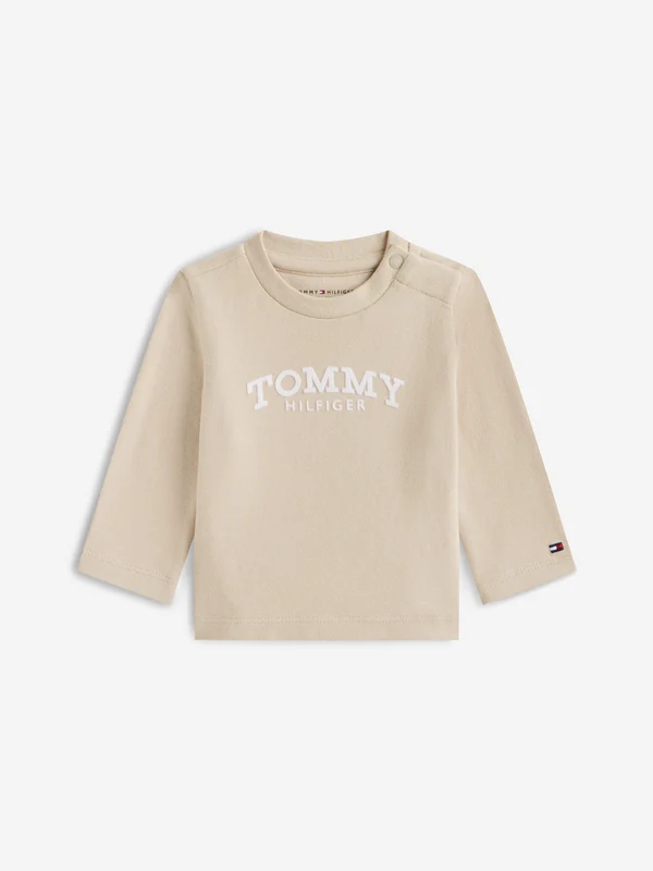 Tommy Hilfiger Baby Monotype Logo Long Sleeve T-Shirt in Beige Beige / 12 Mths