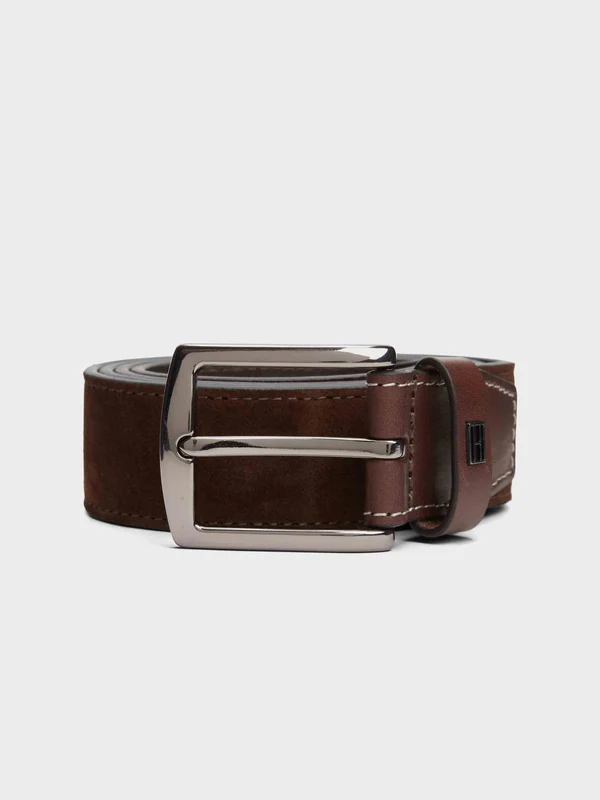 Tommy Hilfiger - Men's Denton Flag Plaque Suede Belt Dark Brown / 95