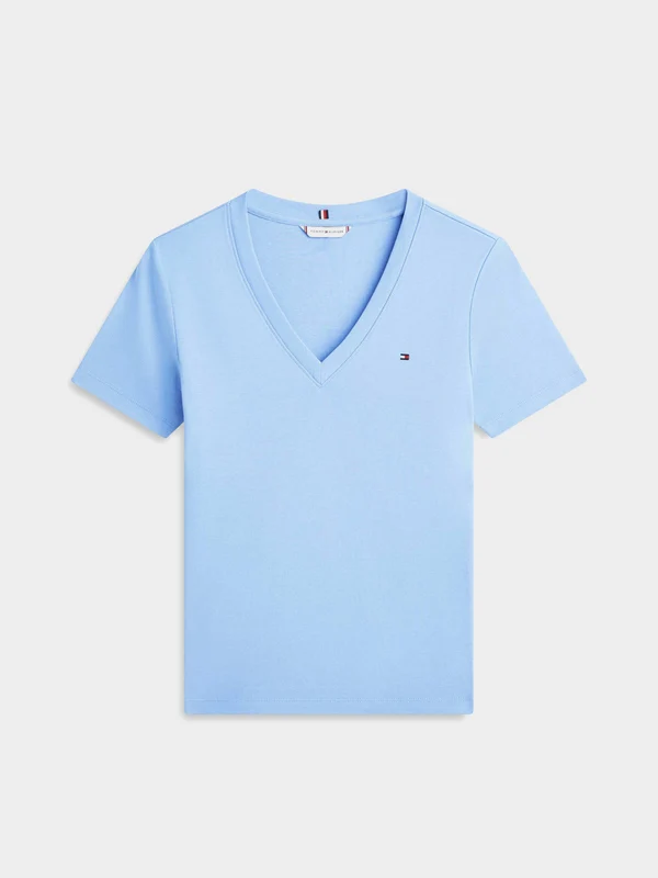 Tommy Hilfiger - Women's Ribbed V-Neck Slim Fit T-Shirt Blue / XS