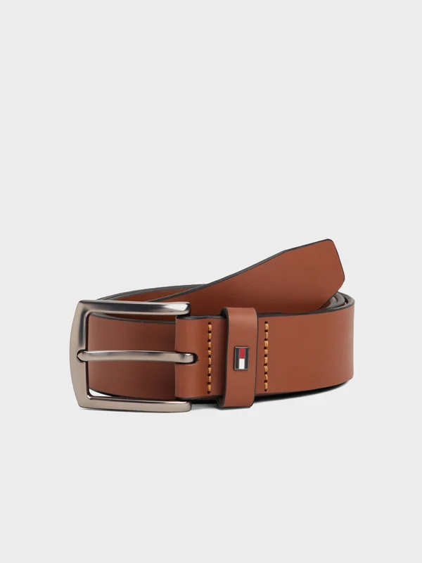 Tommy Hilfiger - Men's Flag Square Buckle Leather Belt Cognac Brown / 95