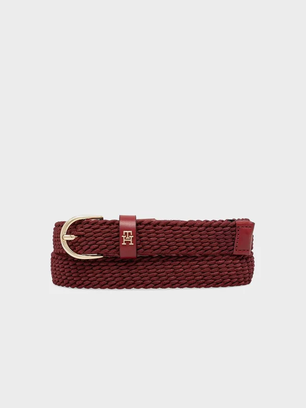 Tommy Hilfiger - Women's Oval Buckle Elastic Braided Leather Belt Burgundy / 95