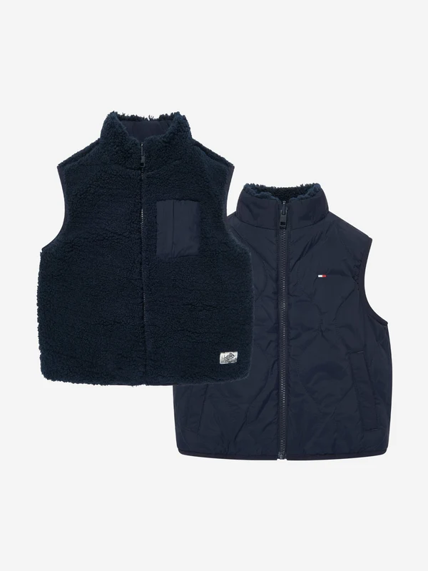 Tommy Hilfiger Kids Reversible Teddy Nylon Gilet in Navy Navy / 10 Yrs