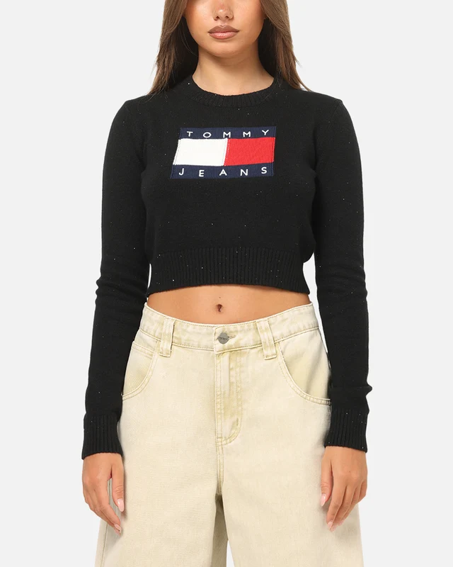 Tommy Jeans Women's TJW Sparkle Flag Sweater Black XL