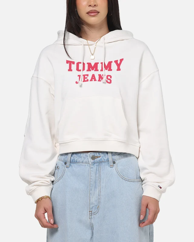 Tommy Jeans Women's TJW Boxy Crop Varsity Hoodie White L