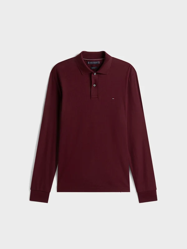 Tommy Hilfiger - Men's Liquid Cotton Regular Fit Long Sleeve Polo Dark Burgundy / XS
