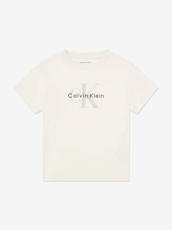 Calvin Klein Girls CK Monogram T-Shirt in Ivory Ivory / 12 Yrs