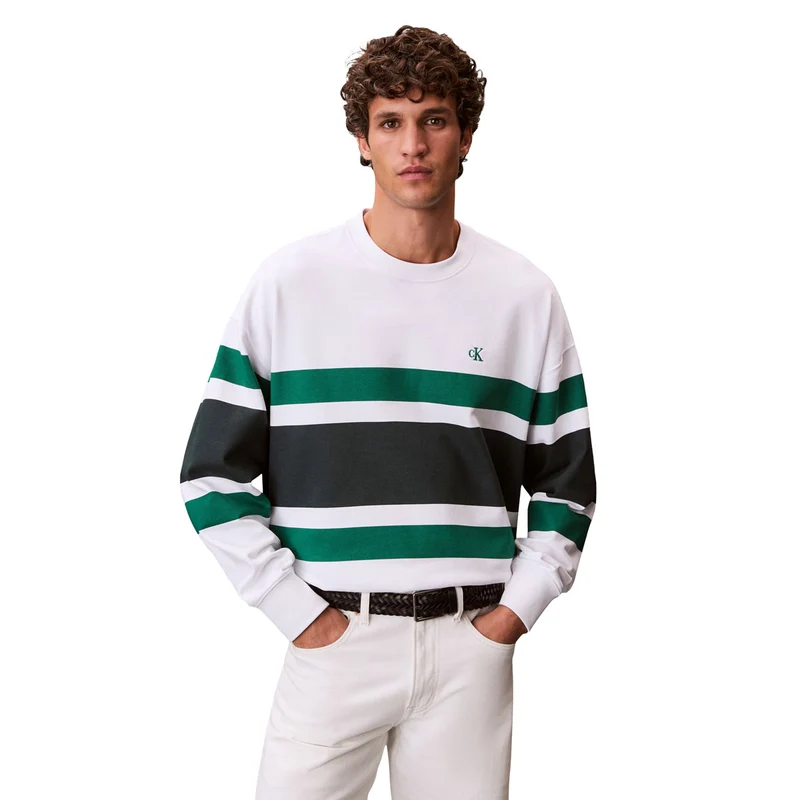 Felpa Uomo Calvin Klein Block Stripe Bianco Verde XL