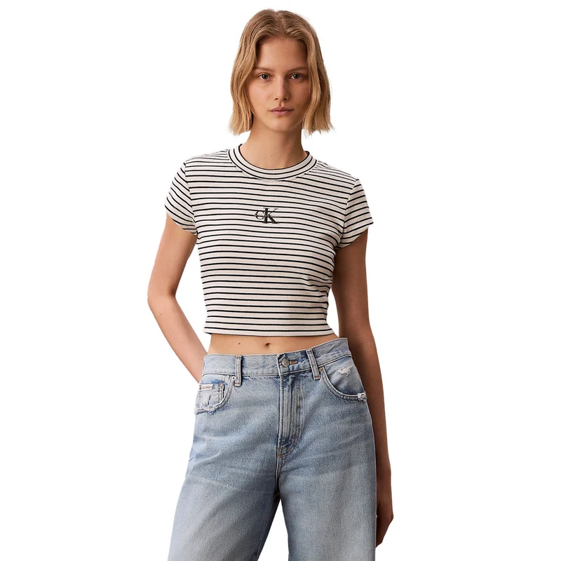 T-Shirt Uomo Calvin Klein Costine Sottili Bianco Nero XS