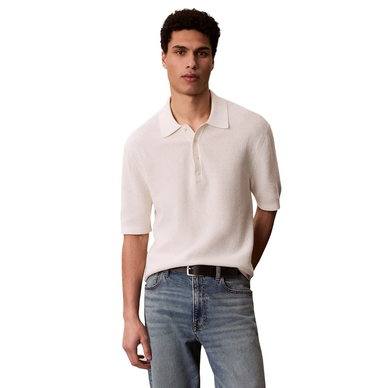 Polo Uomo Calvin Klein Waffle Knit Bianco S