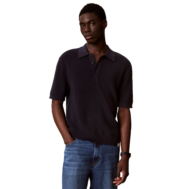 Polo Uomo Calvin Klein Waffle Knit Blu XL