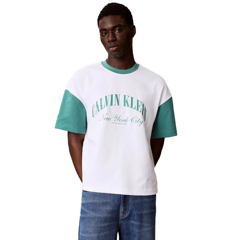 T-Shirt Uomo Calvin Klein Stile College Bianco Verde XL