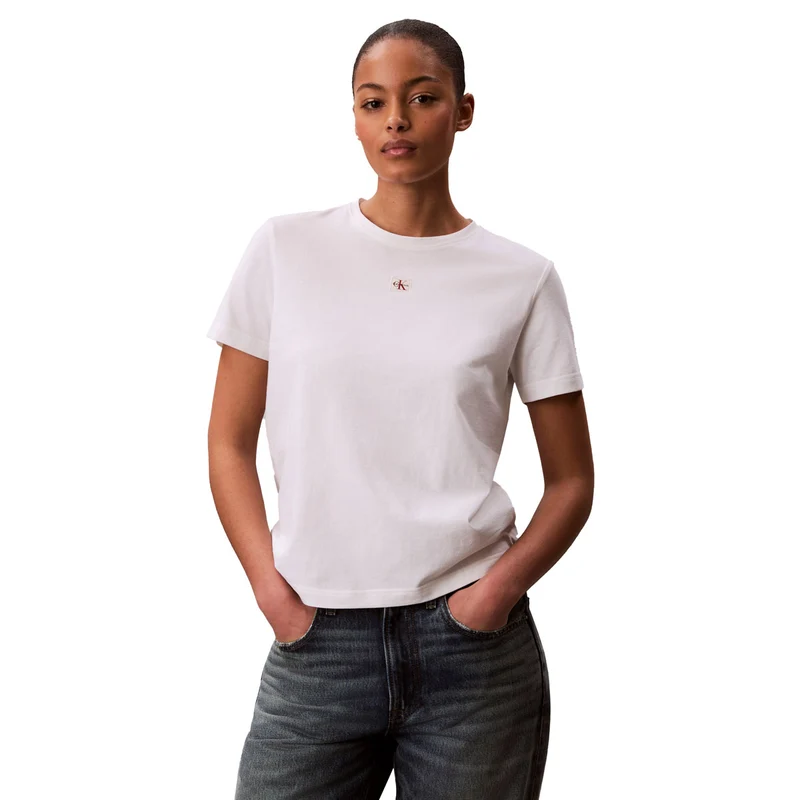 T-Shirt Donna Calvin Klein Logo Label Classic Bianco L