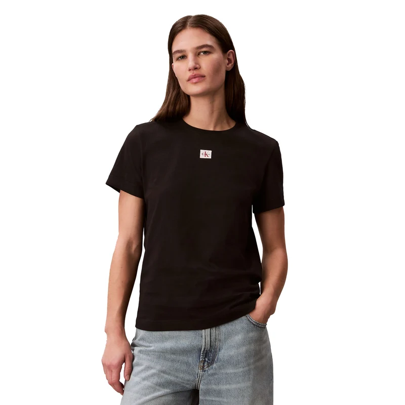 T-Shirt Donna Calvin Klein Logo Label Classic Nero S