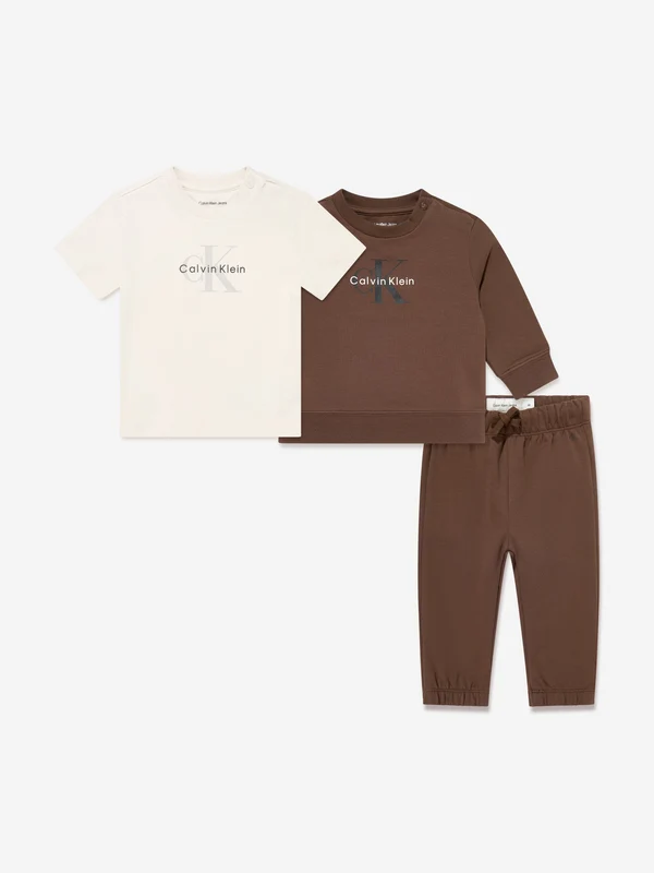 Calvin Klein Baby Monogram Tracksuit Gift Set in Brown Brown / 3 Mths