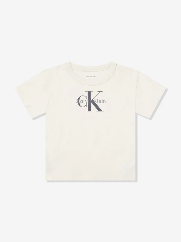 Calvin Klein Boys Light Monologo T-Shirt in Ivory Ivory / 14 Yrs