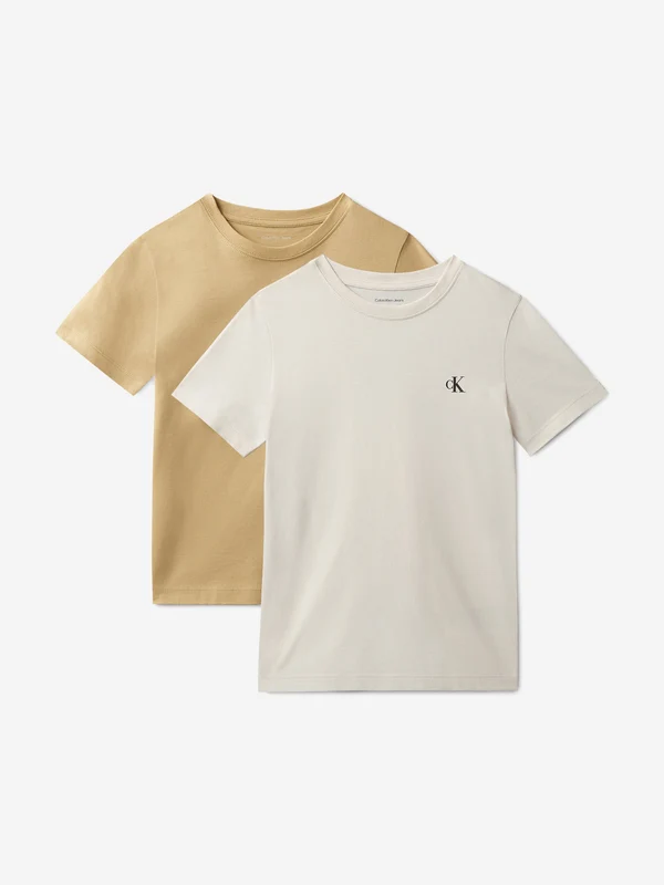 Calvin Klein Boys 2 Pack Monogram Top Set in Beige Beige / 16 Yrs