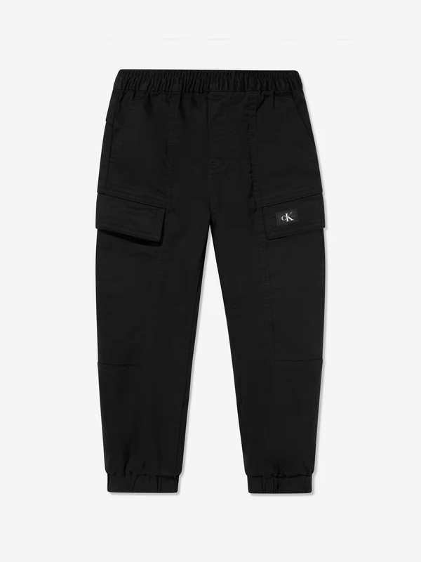 Calvin Klein Boys Sateen Cargo Trousers in Black Black / 6 Yrs