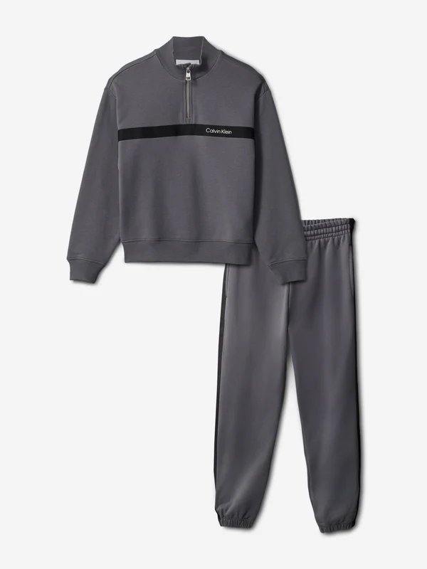 Calvin Klein Boys Half Zip Tape Tracksuit in Grey Grey / 6 Yrs