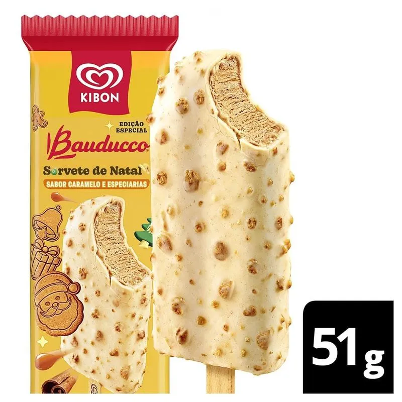 Picolé Kibon Bauducco Sorvete De Natal Sabor Caramelo E Especiarias 51g