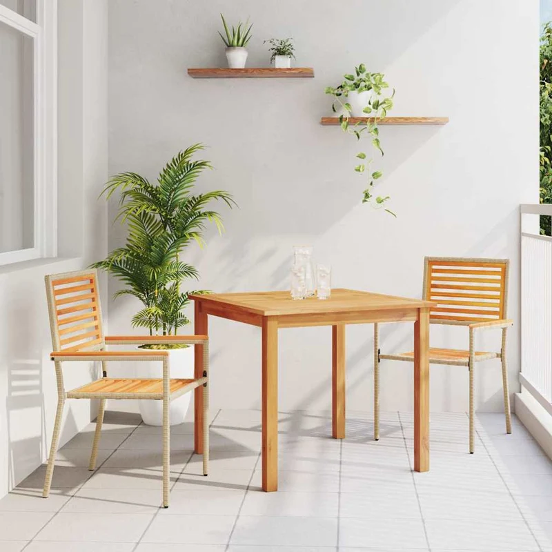 Piharuokailu setti 3 kpl Beige Tiheä akasiapuu