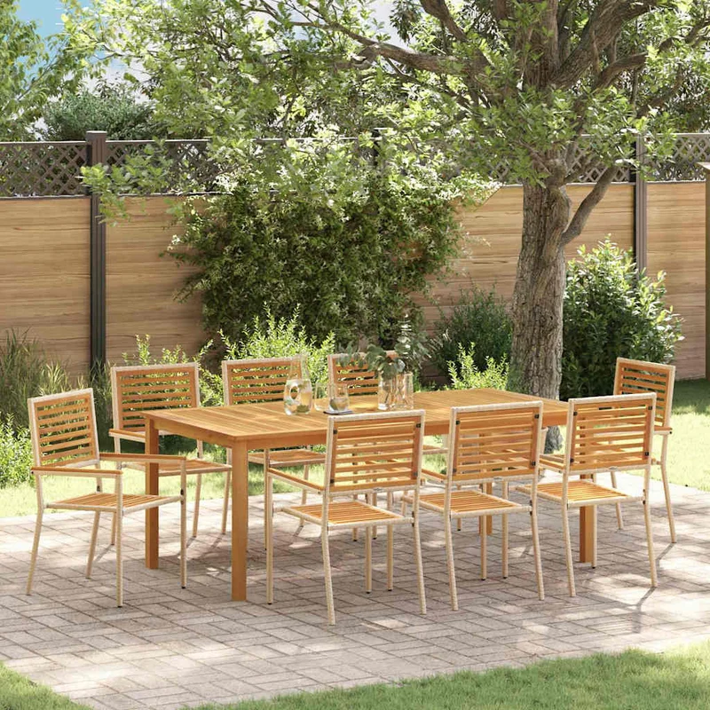 Piharuokailu setti 9 kpl Beige Tiheä akasiapuu