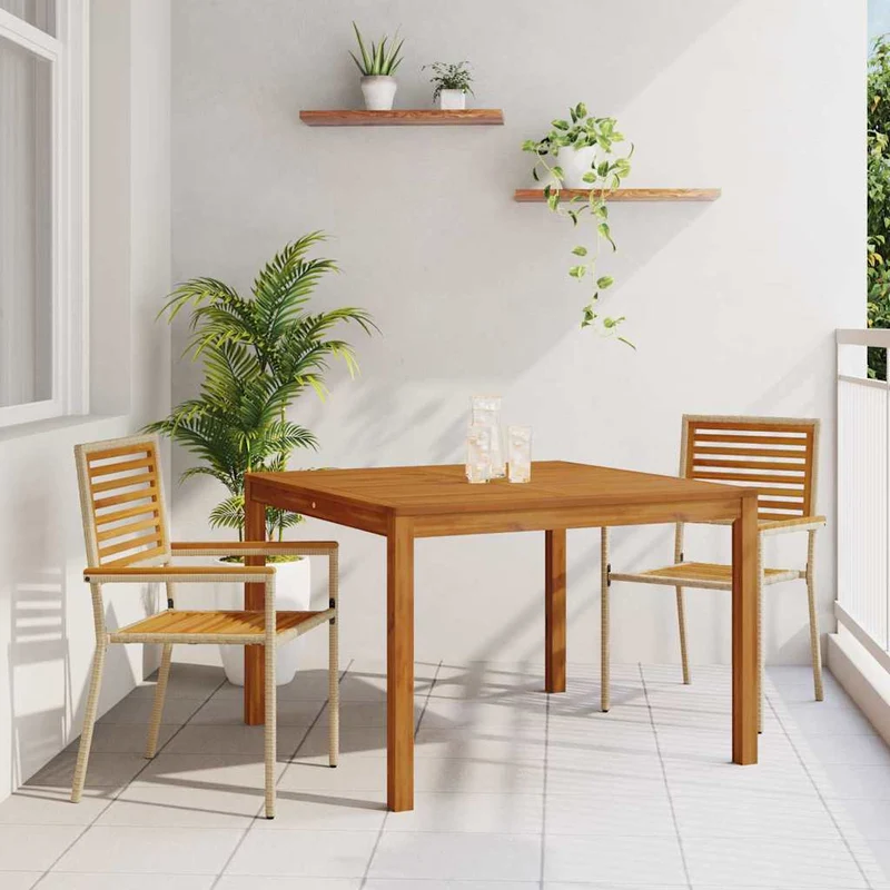 Piharuokailu setti 3 kpl Beige Tiheä akasiapuu