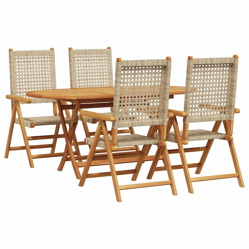 Piharuokailu setti 5 kpl Beige Tiheä akasiapuu
