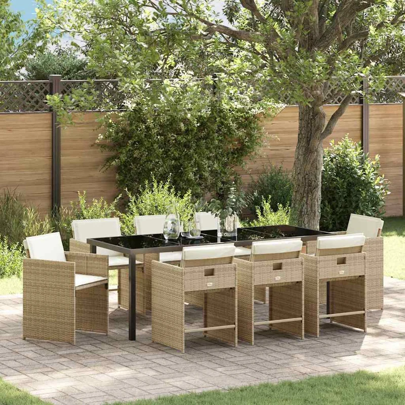 Piharuokailu setti 9 kpl Beige polyrottinki