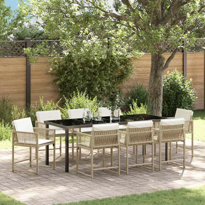 Piharuokailu setti 9 kpl Beige polyrottinki
