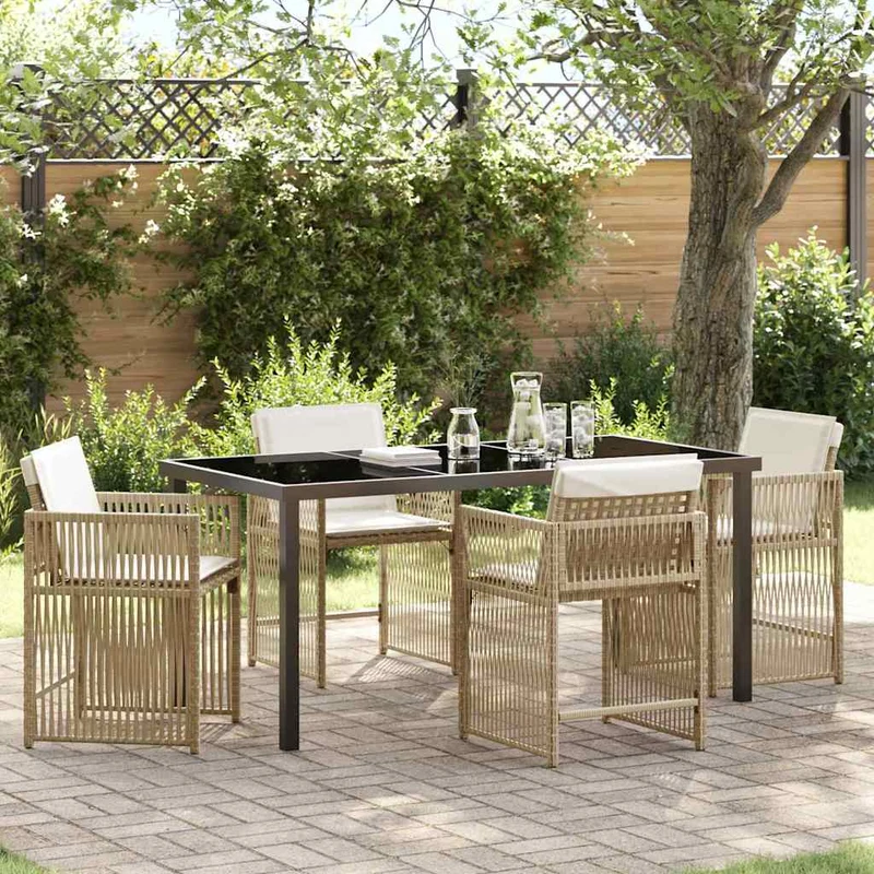 Piharuokailu setti 5 kpl Beige polyrottinki