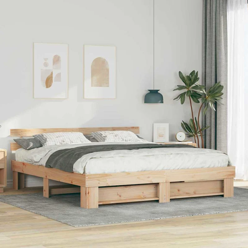 Sängyn runko päätyllä Ruskea 200 x 200 cm Massiivinen mänty