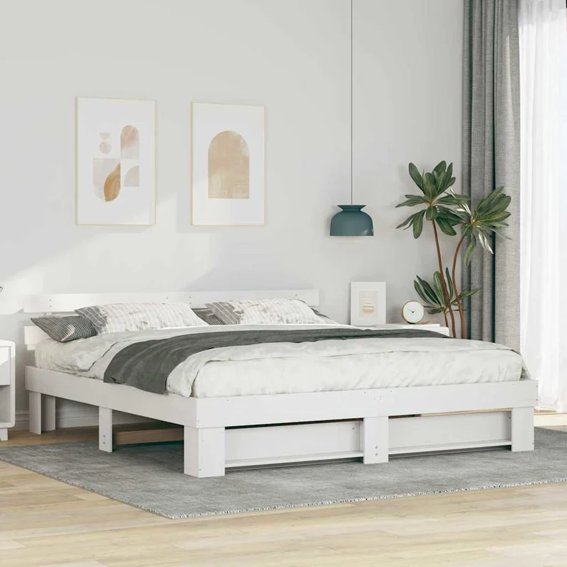 Sängyn runko päätyllä Valkoinen 200 x 200 cm Massiivinen mänty