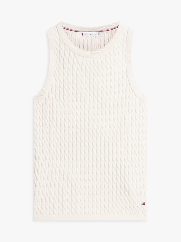 Tommy Hilfiger Womens Cable Knit Vest Heather Ivory Petal / M