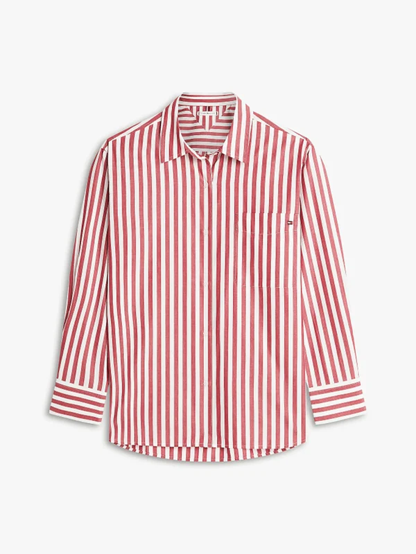 Tommy Hilfiger Womens Classic Oversized Fit Poplin Shirt - Wide Banker Stripe Ecru / Liberty Red / 40