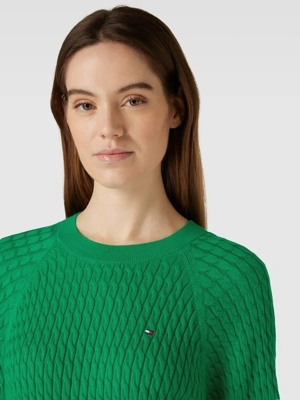 Tommy Hilfiger Womens Cable Knit Crew Neck Jumper Courtside Green / XS