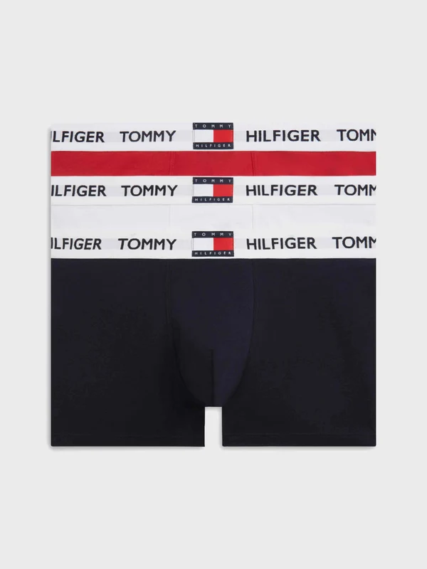 Tommy Hilfiger - Men's 3-Pack Heritage Logo Waistband Trunks Navy/White/Red / M