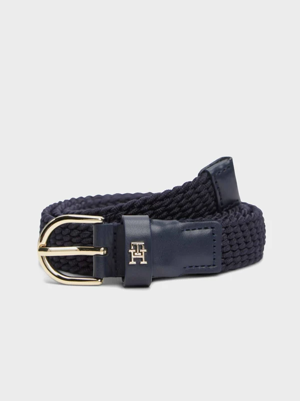 Tommy Hilfiger - Women's Oval Buckle Elastic Braided Leather Belt Dark Blue / 80