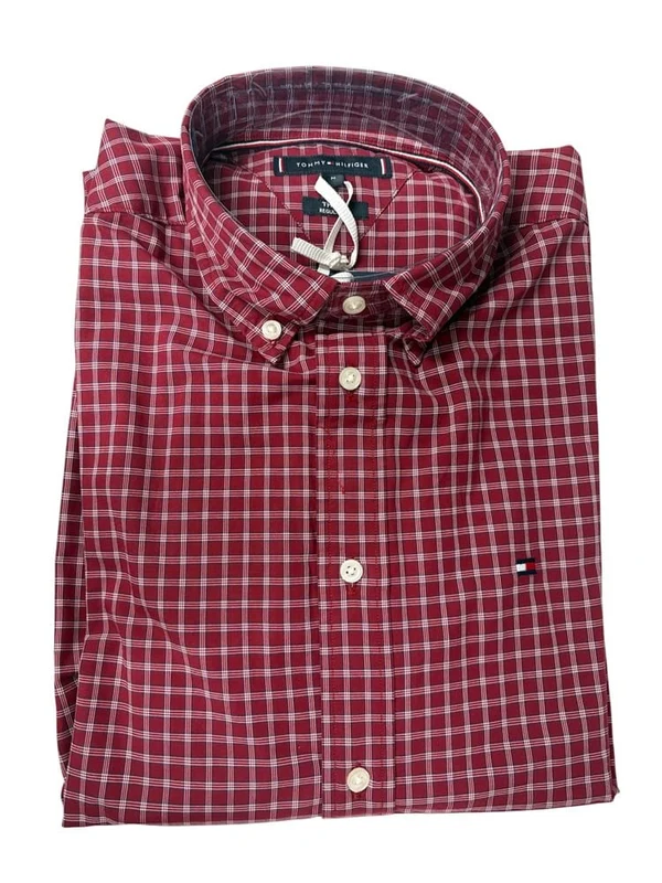 Tommy Hilfiger Mens Flex Poplin Texture Stripe Shirt - Regatta Red Regatta Red Stripe / L