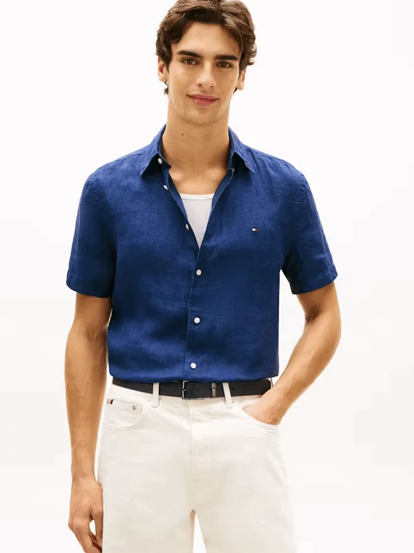 Tommy Hilfiger Mens Pigment Dyed Linen Shirt - Carbon Navy Carbon Navy / L