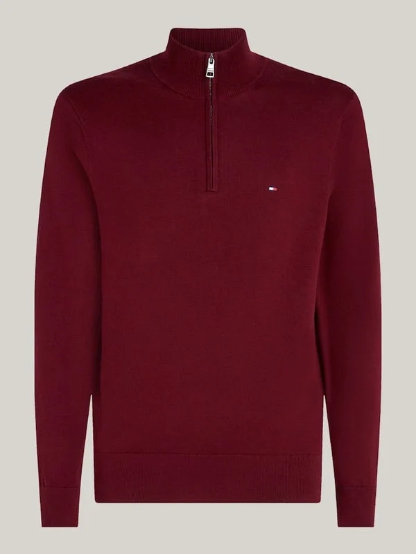 Tommy Hilfiger Mens Flag Embroidery Quarter-Zip Jumper Regatta Red / M