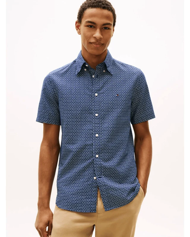 Tommy Hilfiger Mens Short Sleeve Printed Shirt Carbon Navy / XL