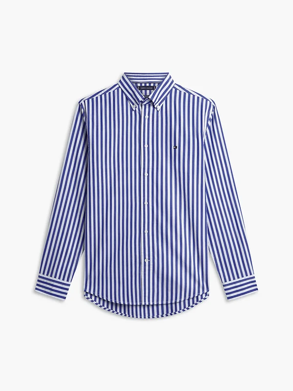 Tommy Hilfiger Mens TH Flex Regular Fit Stripe Poplin Shirt Wedge Blue Stripe / L